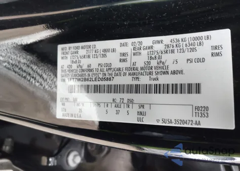 2020 Ford F-250 Xlt из США, поврежденный, VIN 1FT7W2B62LED05887